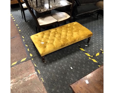 MUSTARD VELVET BUTTON FOOTSTOOL