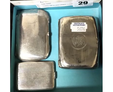 THREE HM SILVER CASES - 1 CIGARETTE CASE - APPROX. 5 ozs