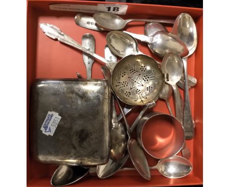 15 SILVER SPOONS, CIGARETTE CASE &amp; NAPKIN RING - 14 ozs APPROX.