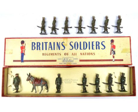 Britains set 1893, Indian Army Service Corps with mule, Handler and British Officer, re-strung into original ROAN box, and se