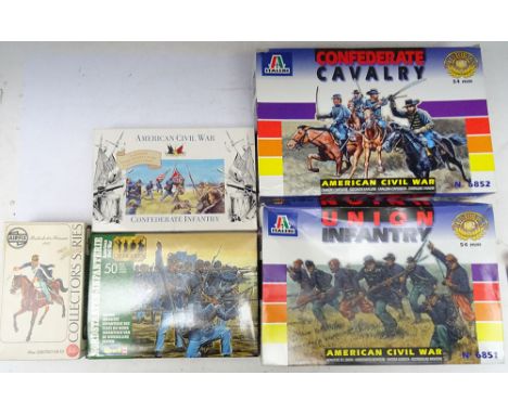 Sets of unpainted plastic figures in original boxes 54mm Airfix Napoleonic 10th Hussar, Accurate Figures twenty ACW Confedera