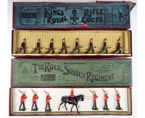 Britains sets 36, Royal Sussex Regiment marching at the slope with mounted Officer in original Whisstock box (Condition Very 