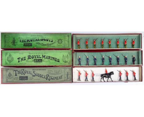 Britains sets 35, Royal Marines FIFTH VERSION, full trousers, pack, marine helmet with Officer in original Whisstock box (Con