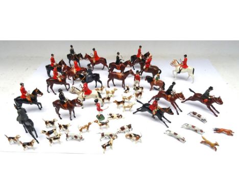 Britains Hunting Series "The Meet" with ten mounted Huntspeople, once on foot and three hounds, with two "Full Cry" mounted a