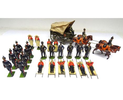 Britains set 145, Royal Army Medical Corps four horse Ambulance Wagon FIRST VERSION, collar harness, with one converted seate