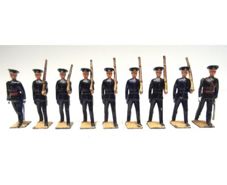 Britains set 1537, Territorials at the slope, blue uniforms with Officer and additional officer without sash (Condition Good,