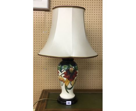 MOORCROFT BALUSTER TABLE LAMP WITH CREAM SHADE H  63CM APPROX