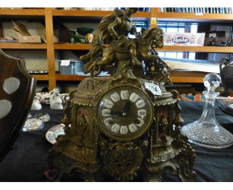 Reproduction chiming brass mantel clock with key, working at lotting up
