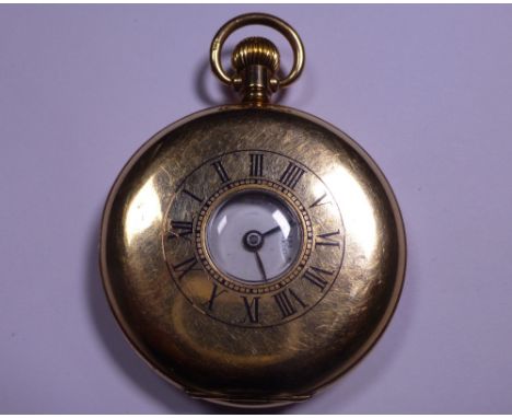 Gold plated 15 jewels half hunter crown wind pocket watch in Star Dennison case