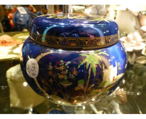 Carltonware Persian pattern tobacco jar in colbalt blue