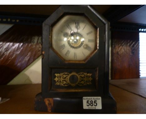 Antique chiming octagonal faced mantel clock 