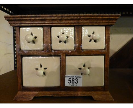Wooden and ceramic five drawer spice cupboard  18x24cm  