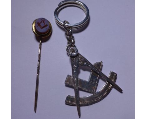 Masonic stick pin with carved blood stone and Masonic key ring