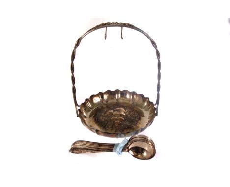 A collection of silver plated items, including flatware, fruit basket and more (parcel)