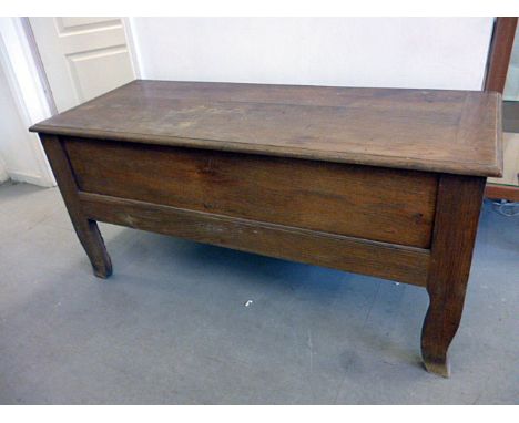 A late 19th century French dough trough, with hinged lid on bracket feet, 149.5cm L