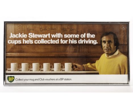 Motor Sport Autograph, Jackie Stewart framed & glazed BP Petrol Stations promotional poster, signed 'Jackie Stewart' with ded
