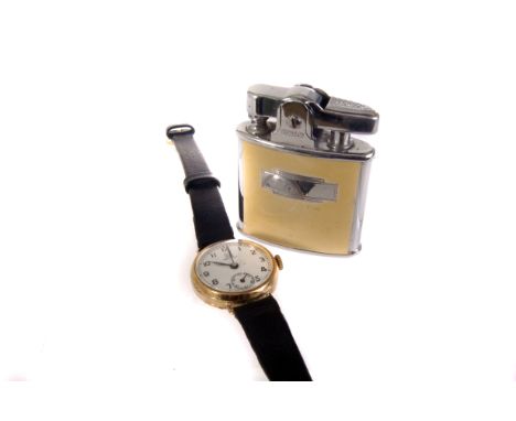 A 9ct gold plated lady's wristwatch, on black strap, together with a ladies Art Deco Ronson lighter (2)