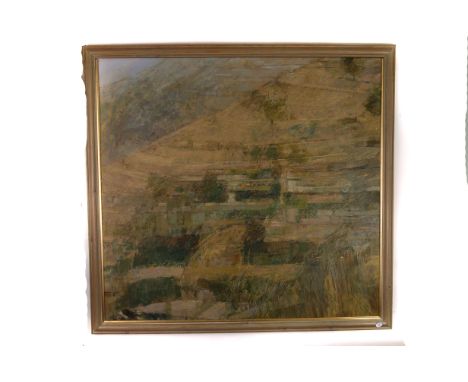 Anne Kilvington, 20th century, oil on canvas, Abstract Landscape, approx 98cm by 107cm, c1981, framed