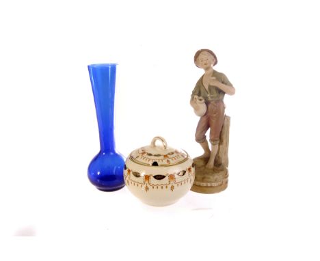 A selection of ceramic and glassware, including Royal Dux porcelain figures, a Woods & Son bowl and cover, a Crown Devon vase