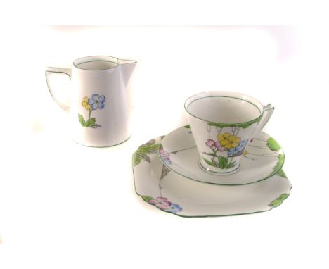 A Heathcote China part tea service, entitled 'The Lea', comprising 5 cups and saucers, 5 plates, a cake plate, a bowl and a m