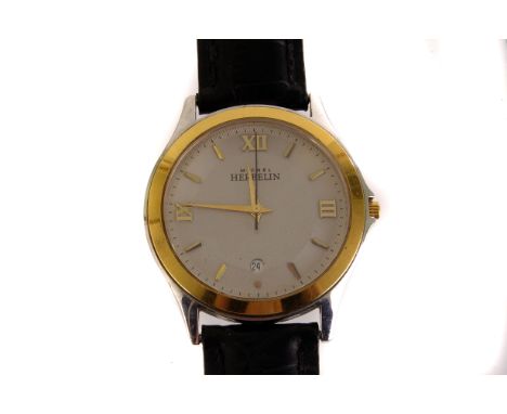 A gents bi-metal Herbelin quartz wrist watch, having Roman and baton numerals to dial, date appiture, on black crocodile skin