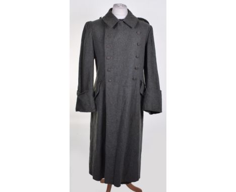 Kriegsmarine Coastal Artillery Greatcoat, green woollen double breasted greatcoat with large collar and slash lower pockets. 