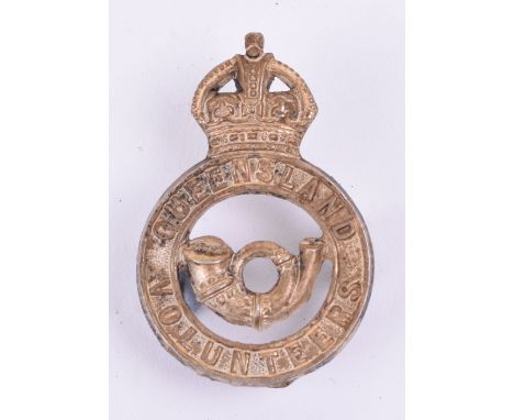 Australian Queensland Volunteers Cap Badge 1900-1912, small white metal crowned circlet with bugle to the centre and regiment