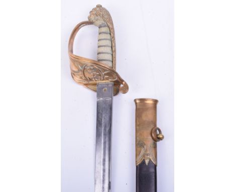 Victorian British Royal Navy 1827 Pattern Officers Sword, standard pattern Naval officers sword with lion head top, large dis