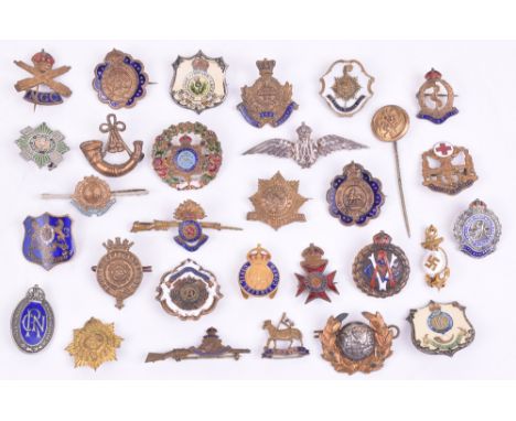Selection of Sweetheart Brooches, from various periods and constructions, including brass and enamel Royal Scots, brass and e