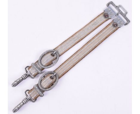 German Army Officers Deluxe Pattern Dagger Hangers, velvet backed cloth straps with the metal fittings having finely engraved