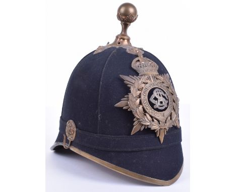 Post 1902 Army Service Corps Officers Home Service Helmet, fine untouched blue cloth helmet with officers Kings crown helmet 