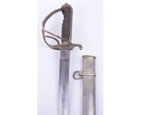 1821 Pattern British Cavalry Sword, three bar swept hilt, grip complete with wire binding, chequered back strap. Housed in it