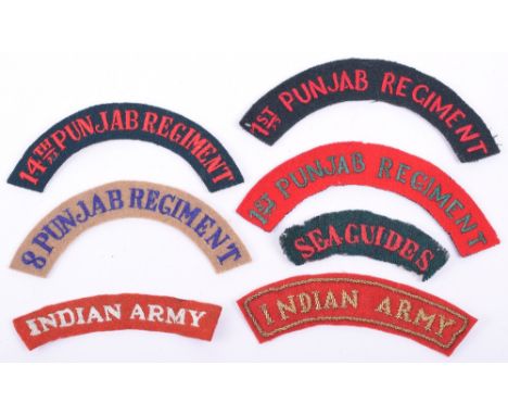 Selection of Indian Army Cloth Shoulder Titles, all being embroidered examples, consisting of red lettering on green 1ST PUNJ