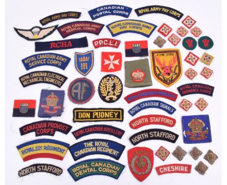 Selection of Canadian Cloth Insignia, consisting of various embroidered shoulder titles including Royal Canadian Artillery, R