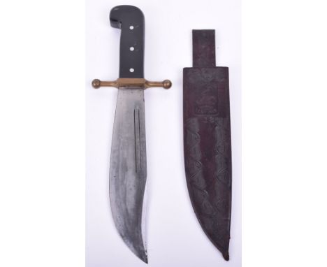 American Collins & Co Bowie Knife, black ebony handle with thick brass cross guard. Bowie style blade marked Kintolks Inc. Ho