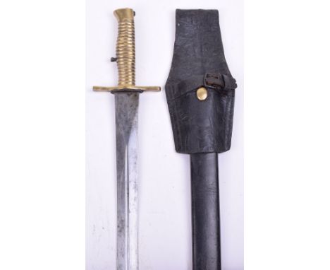 Police Issue 1848 Pattern Brunswick Sword Bayonet, on piece brass hilt and cross guard. Housed in its original leather and br