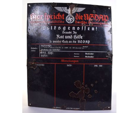 Hier Spricht die NSDAP Enamel Sign / Plaque, being a fine example of the black enamel square sign with white enamel NSDAP sty