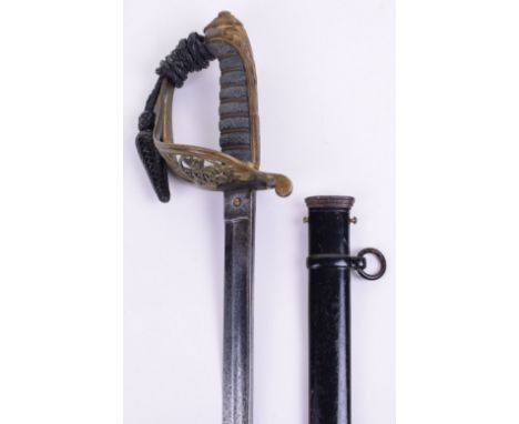 1854 Pattern British Rifle Volunteers Officers Sword, gilt brass gothic style guard with crowned VR cipher to the centre. Fis