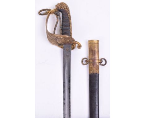 Small Victorian Warrant Officers Sword, regulation blade 28” etched ‘GALT, Naval & Regimental Tailor, Portsmouth’ together wi