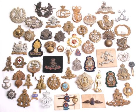 Selection of Various British Army Cap Badges, consisting of bi-metal Hampshire regiment with slider, brass RAF with lugs, RAS