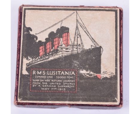 RMS Lusitania Medal Housed in the Original Box, bronze propaganda medallion produced to create Anti-German feeling after the 