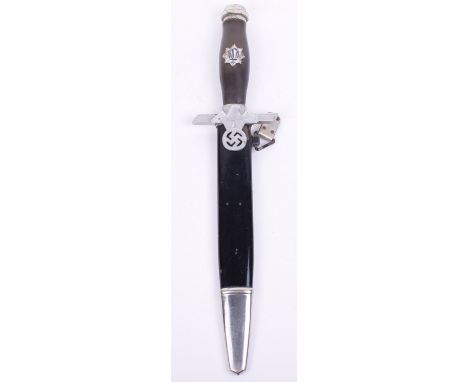 Third Reich RLB 1st Pattern Mans Dagger by WKC, black ebony handle with white metal and enamel RLB emblem to the centre, crud