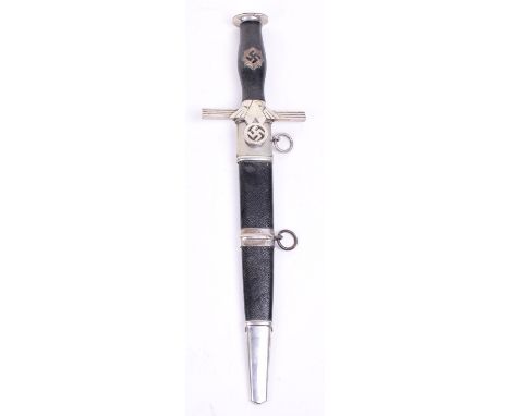 Third Reich RLB 2nd Model Dress Dagger, good example with black leather covered handle with black enamel swastika on eight po