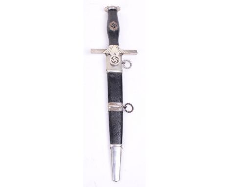 Third Reich RLB 2nd Model Dress Dagger, good example with black leather covered handle with black enamel swastika on eight po