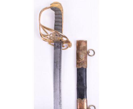 1822 Pattern British Infantry Officers Dress Sword, being a William IV / Victorian example. Gilt brass swept gothic hilt with