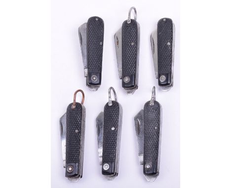 Six WW2 Period British Army Multi-Bladed Jack Knives, all with the original black chequered grips. Various makers including D