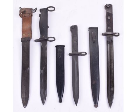 Three Bayonets, consisting of South African Model S1 Uzi SMG bayonet complete with scabbard, Mauser bayonet produced for expo