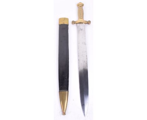 French Gladius Type Sidearm, large one piece ribbed brass hilt with the cross guard stamped 635 and anchor to the reverse. Le