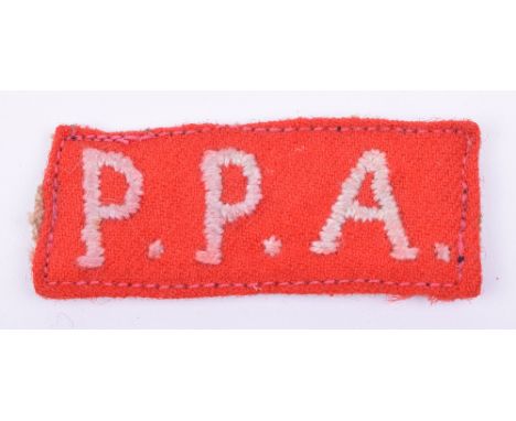 Very Rare 1st Demolition Squadron “Popski’s Private Army” PPA Slip on Shoulder Title, theatre made example of white embroider
