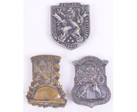 WW2 British Made Czechoslovakian Army in Exile Badges, consisting of white metal Field Ambulance example with pin back fittin